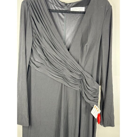 MAC DUGGAL Maxi Evening Gown Jersey Black Long Sleeve V Neck Embellished Sz. 12 - Picture 5 of 7